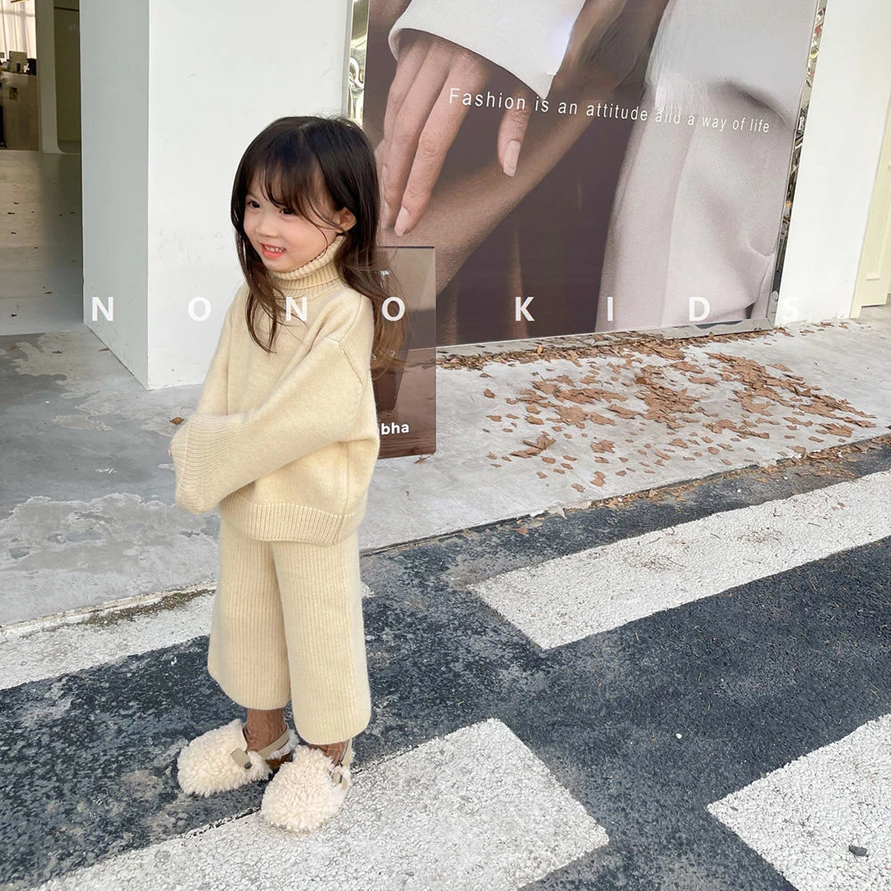 

2022 Spring Autumn Korean Style Girl Clothes Set Children Clothing New Fashionable Baby Girl Jacket Apricot Pants Two Piece Sets