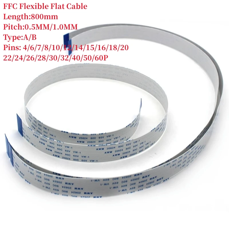 

Гибкий плоский кабель A/B типа FPC FFC 800 мм AWM 20624 80C 60 в, ленточный провод 4P/6/8/10/12/14/16/20/26/30/40/50/60 контактов