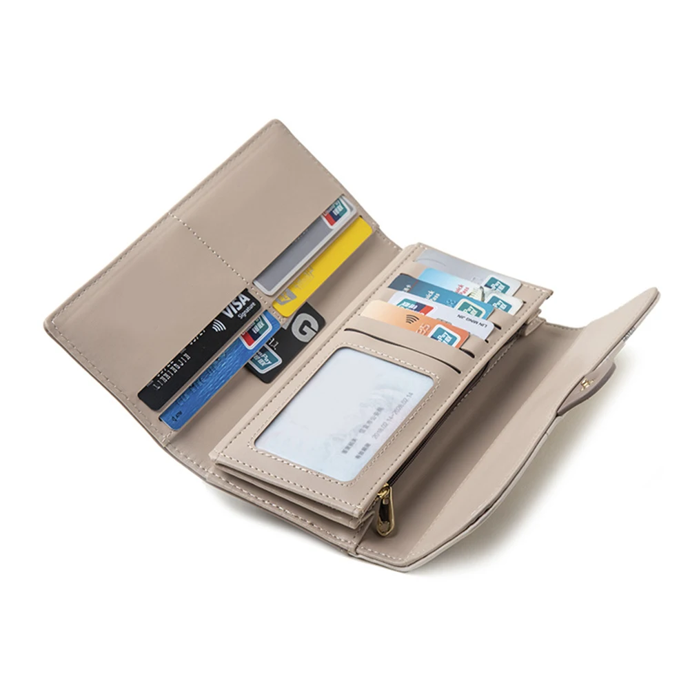 PU Leather Women Wallets Fashion Long Zipper Money Clip Coin Holder Female Long Purse Tri-fold Sundries Lipstick Storage Bag