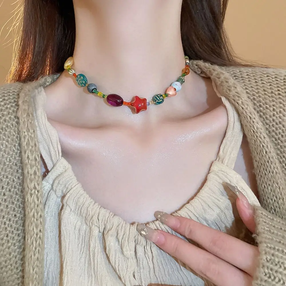 Fashion Butterfly Y2K Naszyjnik z dopaminą Słodki kolorowy koralik Łańcuch obojczykowy Koreański styl choker Codzienny