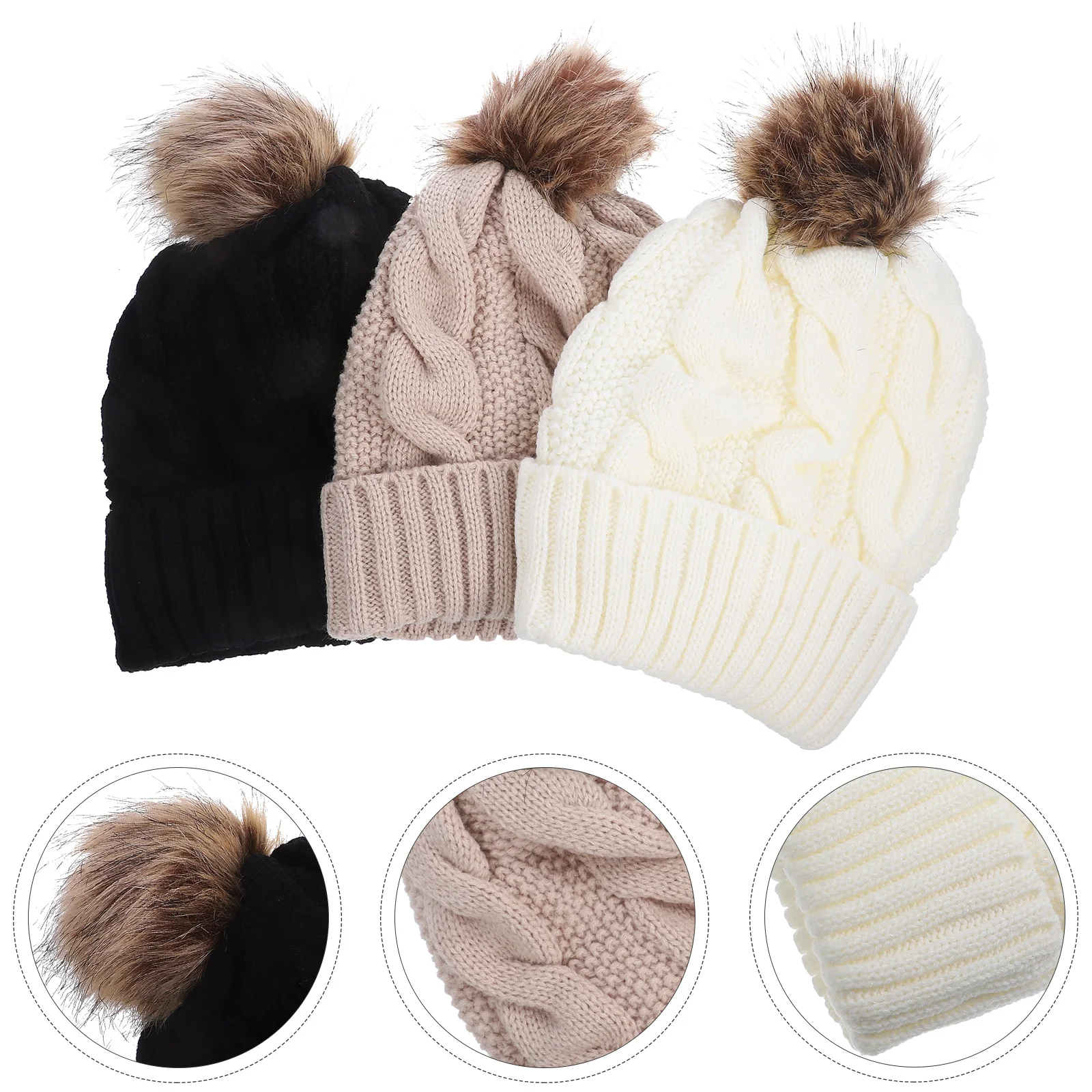 

3 Pcs Thermal Hat Women Outdoor Knit Hairball Girl Winter Acrylic Comfortable Warm Women's Hats