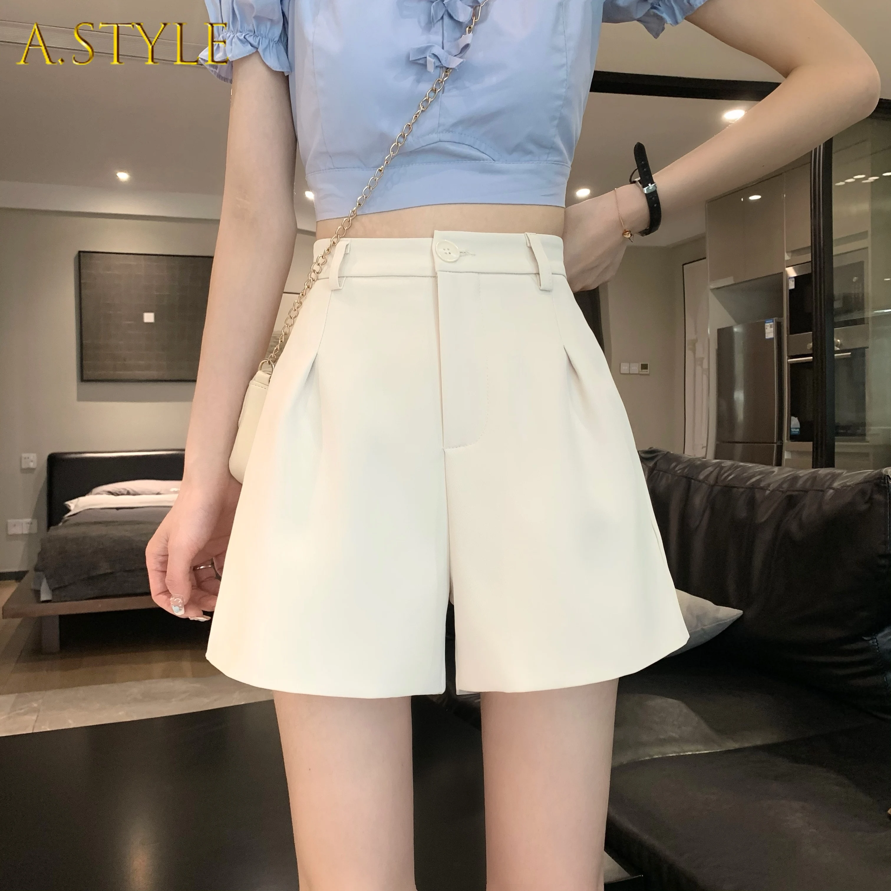 Solid Shorts Womens Summer Retro Simple Fit Office Ladies Elegant Leisure New Chic High Waist Daily Ulzzang Clothing All-match