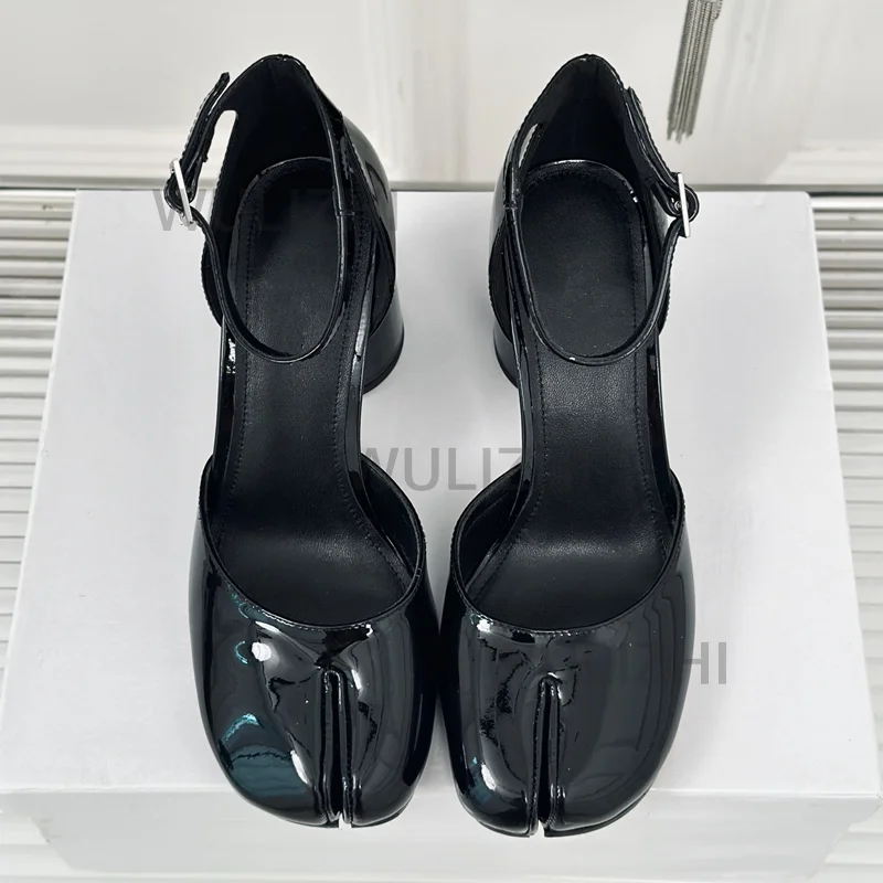 Сандалии женские из лакированной кожи босоножки на толстом каблуке 8 см