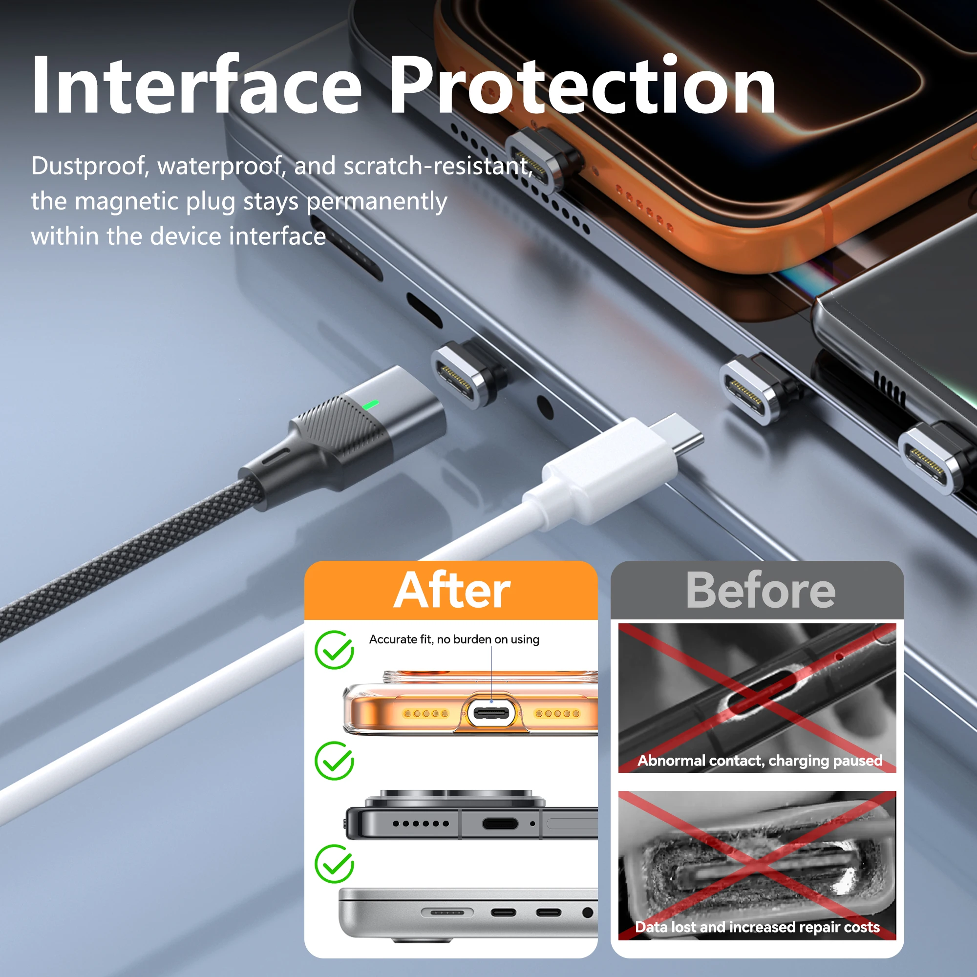 Фото Кабель USB-C на Type-C с магнитным креплением, 240 Вт, PD 3.1, для быстрой зарядки, со встроенным интерфейсом, для iPhone 17, 16, Huawei, Samsung S23 №3