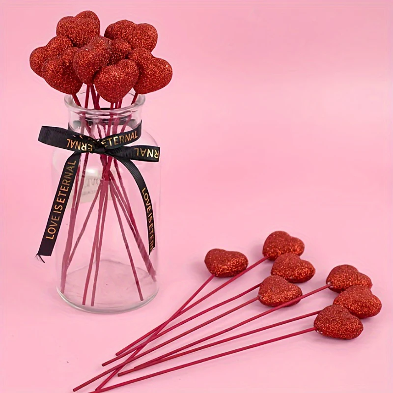 Блестящие сердечки топперы для торта букет цветочная композиция ваза подарок на