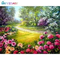 gatyztory diy frame painting by numbers flower acrylic hand painted oil paint by numbers forest for decor art 60x75cm