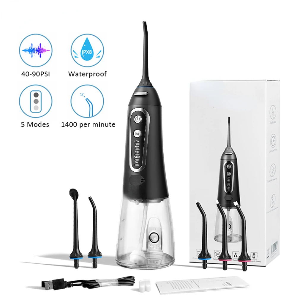 

Ирригатор, 5 режимов, USB, перезаряжаемая нить для чистки зубов, 300 мл + 6 струй