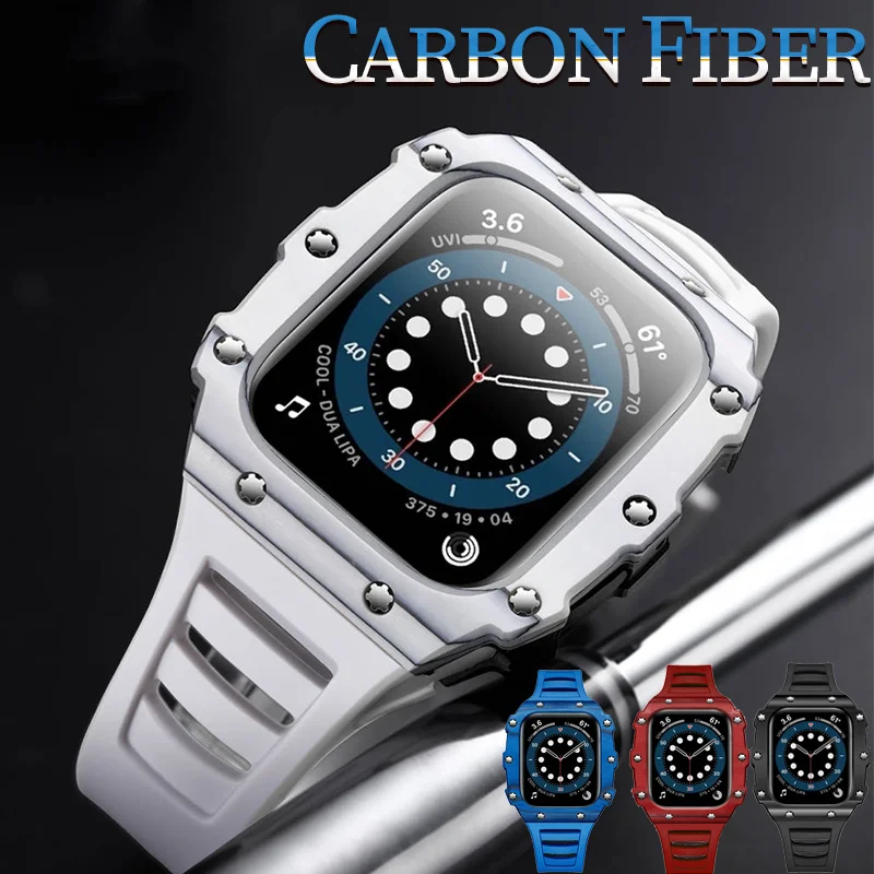 

Luxury Carbon Fiber Case for Apple Watch Band Modification Kit 45mm 44mm 41mm 40mm Ceramic Case Strap Set for IWatch 7 6 SE 5 4