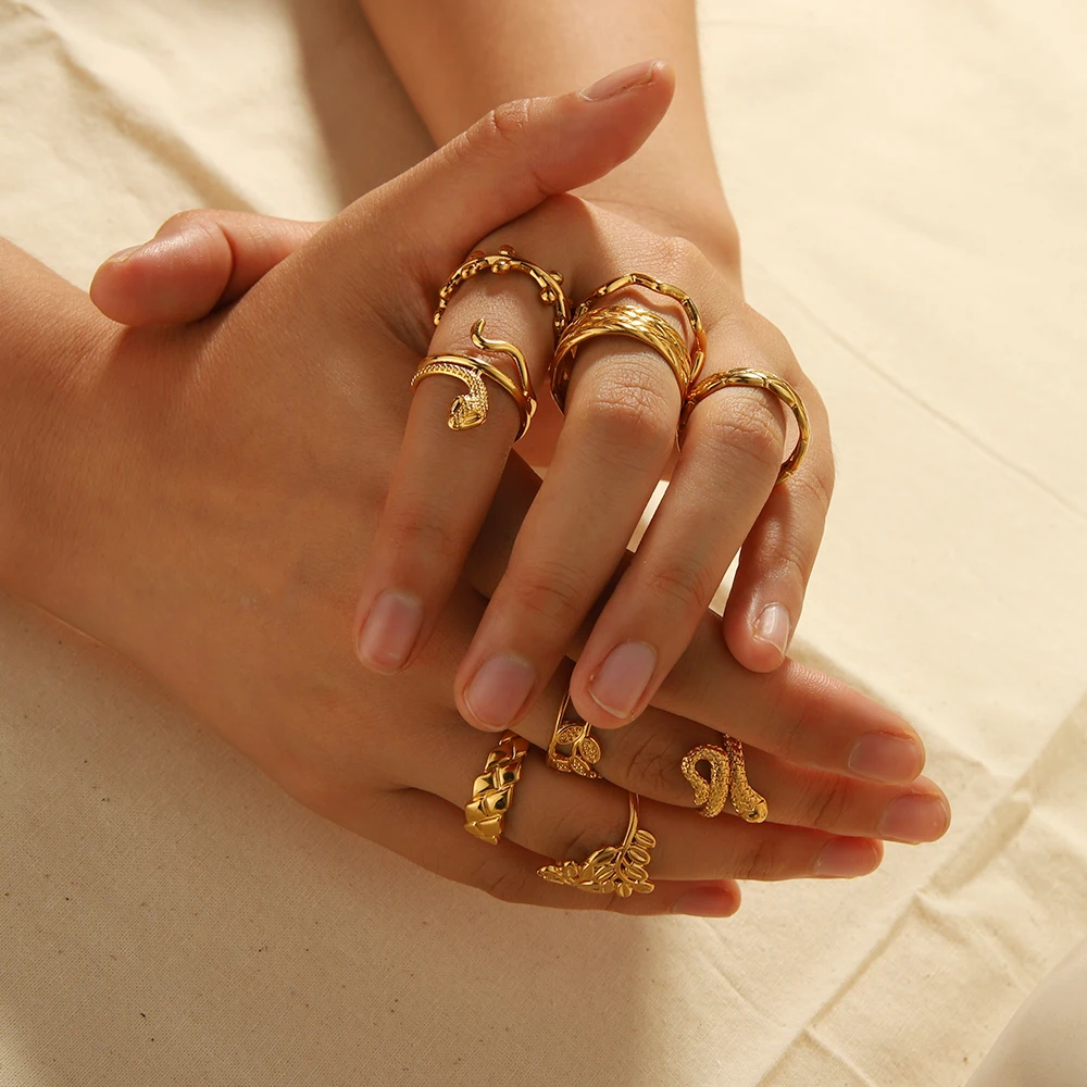 Регулируемое кольцо из нержавеющей стали с покрытием 18-каратного золота витое