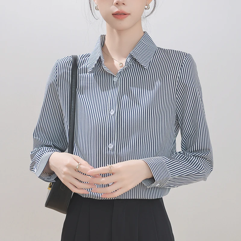 Новая женская рубашка с длинным рукавом и отложным воротником Повседневная в