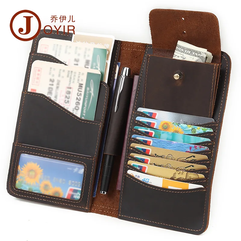 Large Capacity Crazy Horse Leather Women's Handbag Multiple Card Slots Passport Holder Long Wallet Multifunctional Mobile Phone