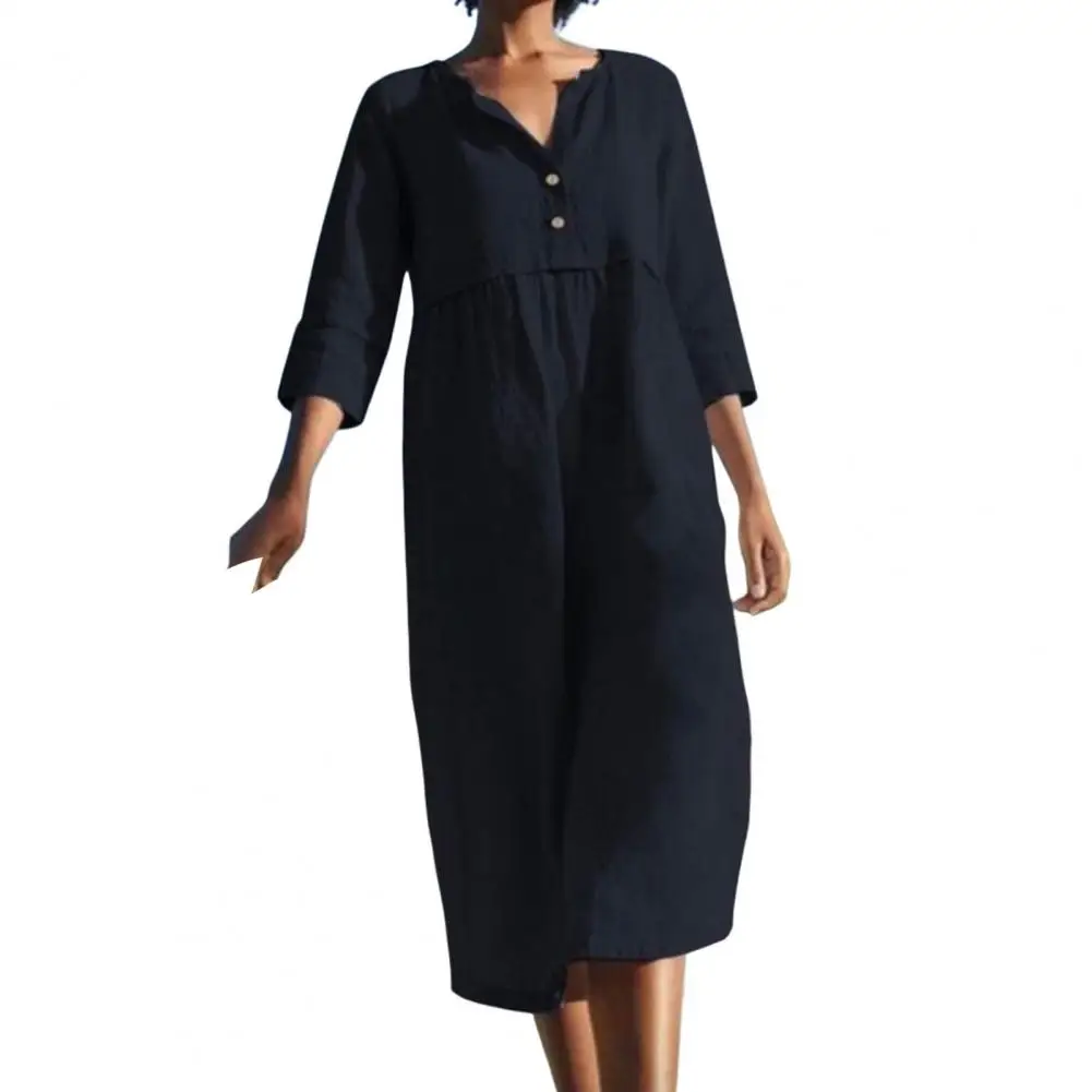 

Casual Dress Mid-Calf Party Dress Simple Solid Color Loose Dress