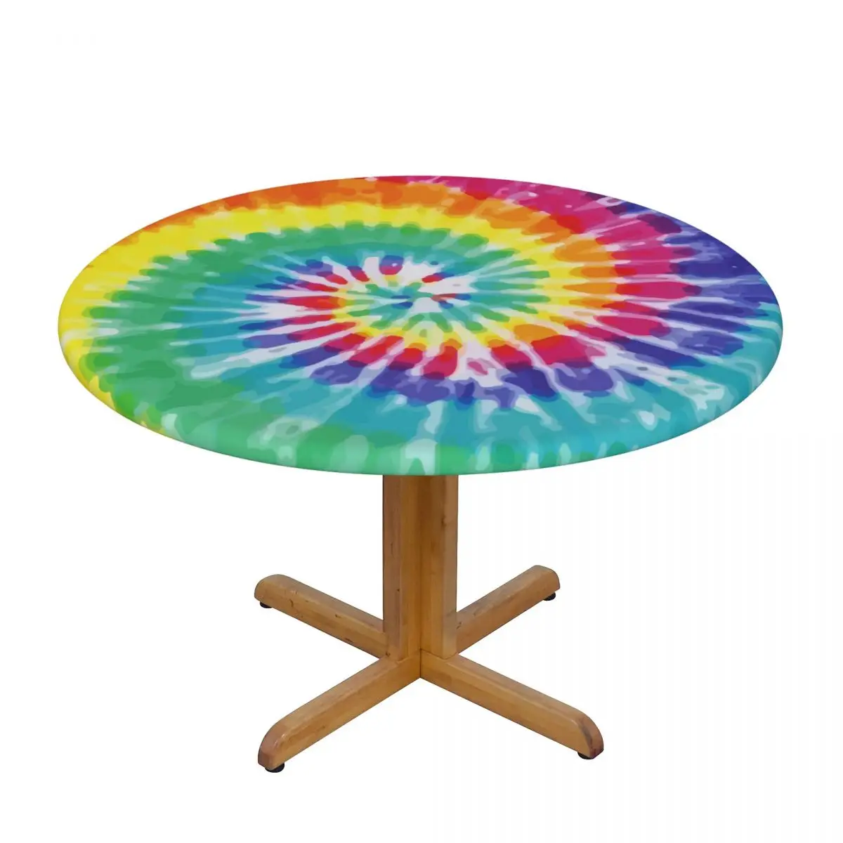 

Водостойкая круглая скатерть из полиэстера с радужным принтом Tie Dye, облегающая скатерть для стола с эластичными краями