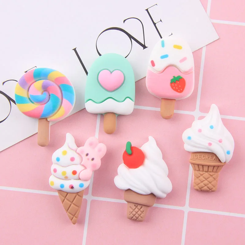 

6pcs Kawaii Lollipop Fridge Magnets Cute Ice Cream Flat Back Resin Scrapbook Refrigerator Stereoscopic Fridge Magnet Decor