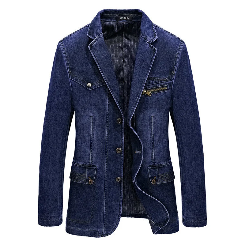

Fashion Jeans Blazers Men Business Casual Slim fit Suits Jacket hombre Cotton Multi-pocket Denim Blazer masculino Size L-3XL