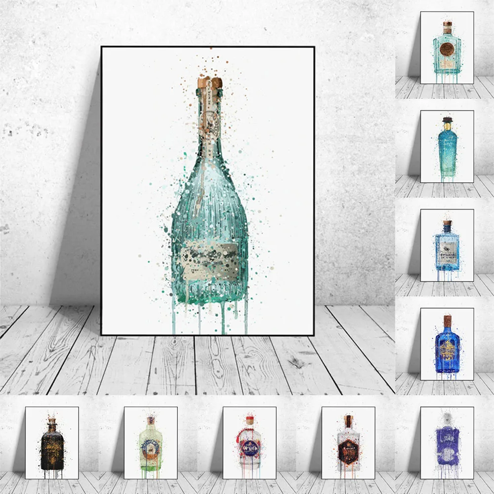 

Модный художественный постер в виде бутылки Джина, цветное граффити, Картина на холсте, Настенная картина для бара, картина для гостиной, кухни, домашнее украшение, фреска