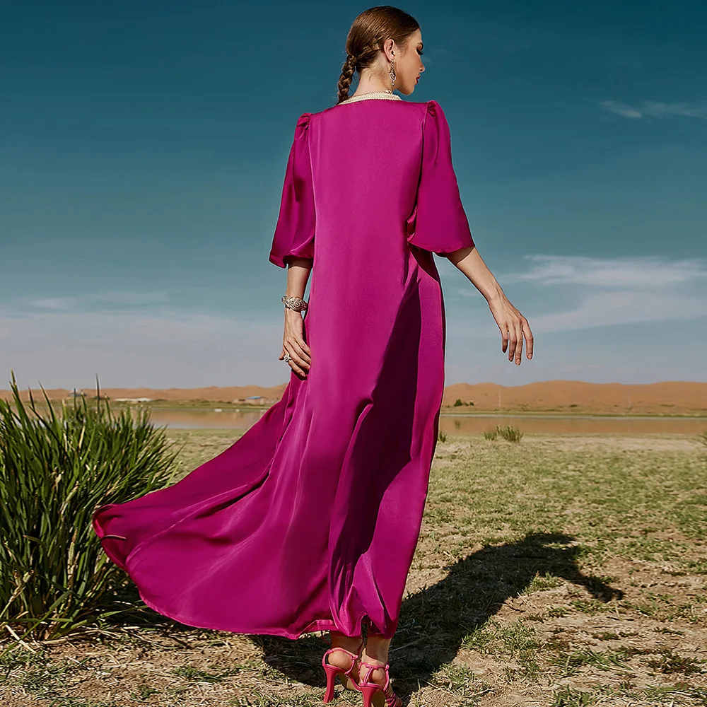 Satin Abaya Dubai Turkey Wedding Kaftan Arabic Muslim Dress Women Djellaba Saudi Jalabiya Party Evening Dresses Caftan Marocain