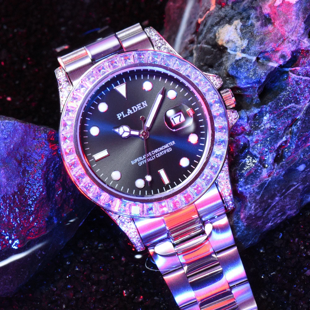 

Часы наручные PLADEN Мужские кварцевые, брендовые Роскошные водонепроницаемые спортивные в стиле милитари, с бриллиантами, из нержавеющей ста...