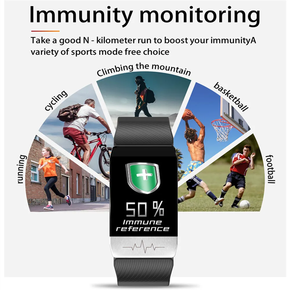 T1S Smart Watch Bands With Temperature Measure ECG Heart Rate Blood Pressure Monitor Weather Forecast Drinking Remind Wristband