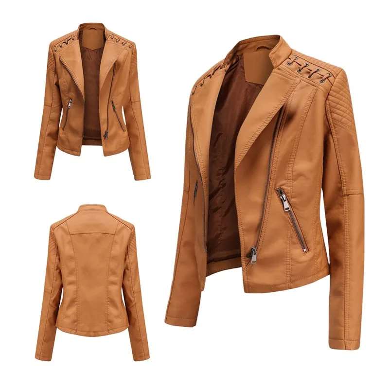 Spring Autumn Women Faux Leather Jacket Short Zipper Basic Biker Coat Ladies Turndown Collar Motorcycle Jackets Loose Outerwear
