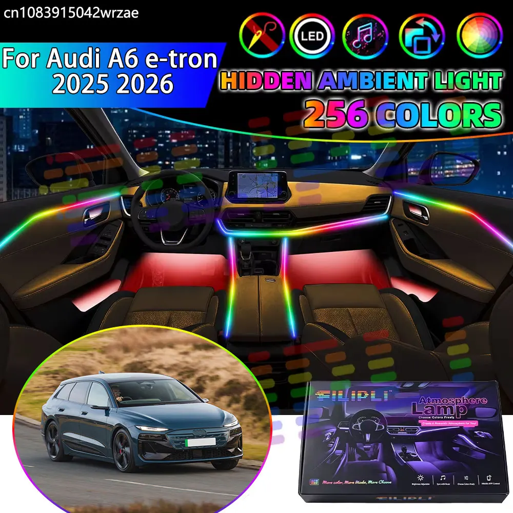 Фото Для Audi A6 e-tron 2025 2026 RGB-подсветка салона автомобиля, комплект светодиодных лент с эффектом дыхания, управление через приложение, аксессуары. №1
