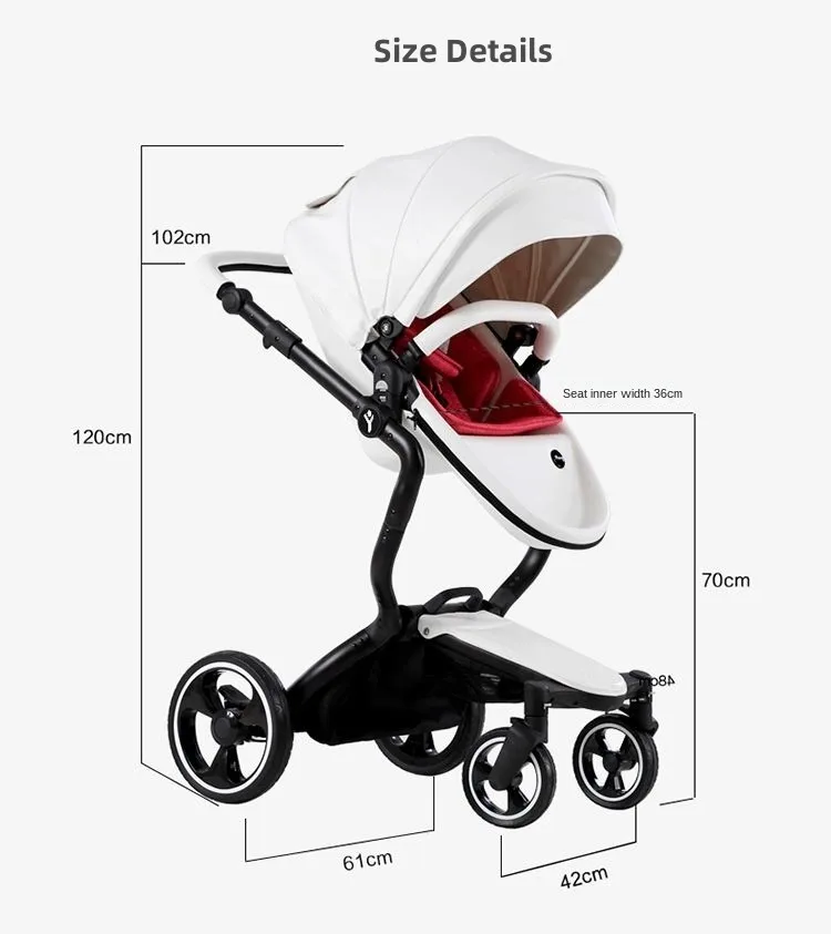 FOOFOO Luxury Leather 2 in 1 Baby Stroller,High View Travel System For 0-3 Years Old,Comfort & High Quality 4 Wheels Baby Pram enlarge