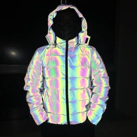 dazzling color reflective padded jacket mens 2022 plus velvet thick jacket rainbow color luminous down padded jacket coats