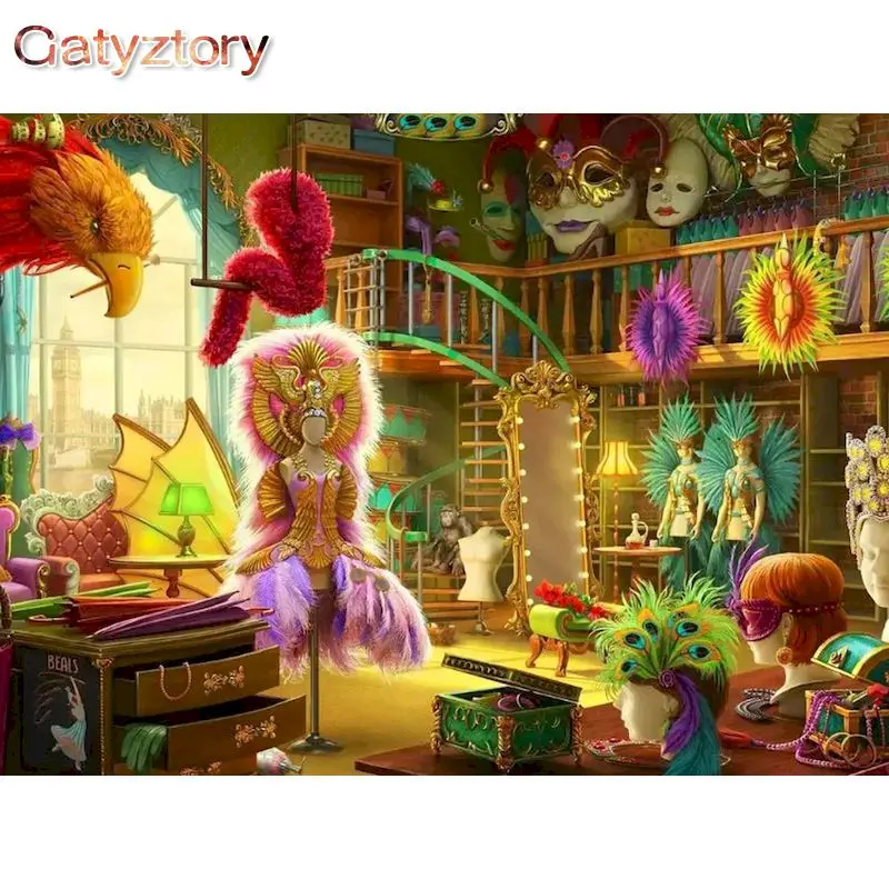 

GATYZTORY Oil Painting By Numbers Magic House On Canvas With Frame Handmade Drawing Paints For Adults Picture Coloring By Number