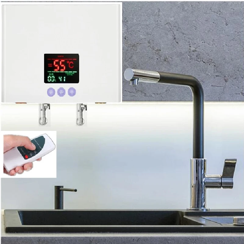 110V 220V Instant Water Heater Bathroom Kitchen Wall Mounted Electric Water Heater LCD Temperature Display with Remote Control enlarge