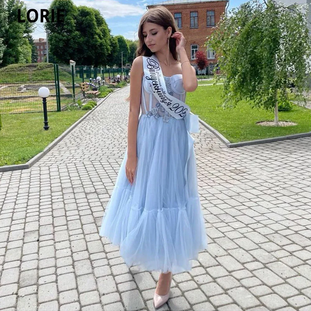 

LORIE Sky Blue A-Line Lace Appliques Prom Dresses 2022 Elegant Straps Evening Dress Plus Size Beaded Ankle Length Party Dress