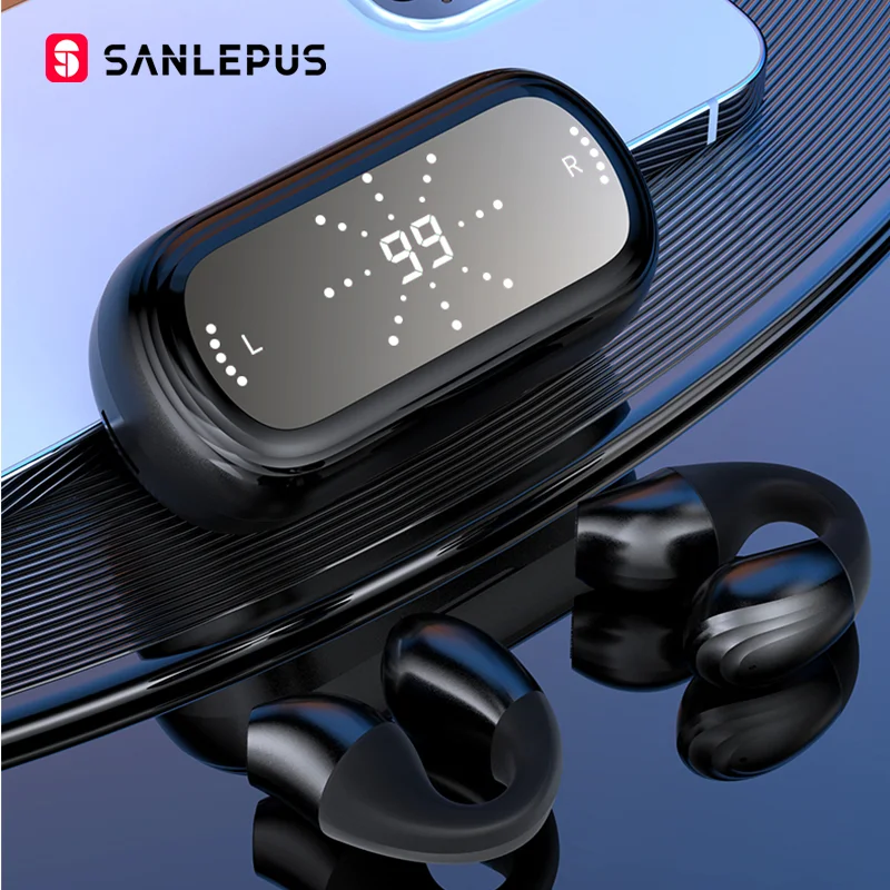

Беспроводные наушники SANLEPUS с зажимом для ушей, Bluetooth-наушники с открытым ухом, Спортивная гарнитура с костной проводимостью, TWS-наушники с микрофоном, HD-вызовы