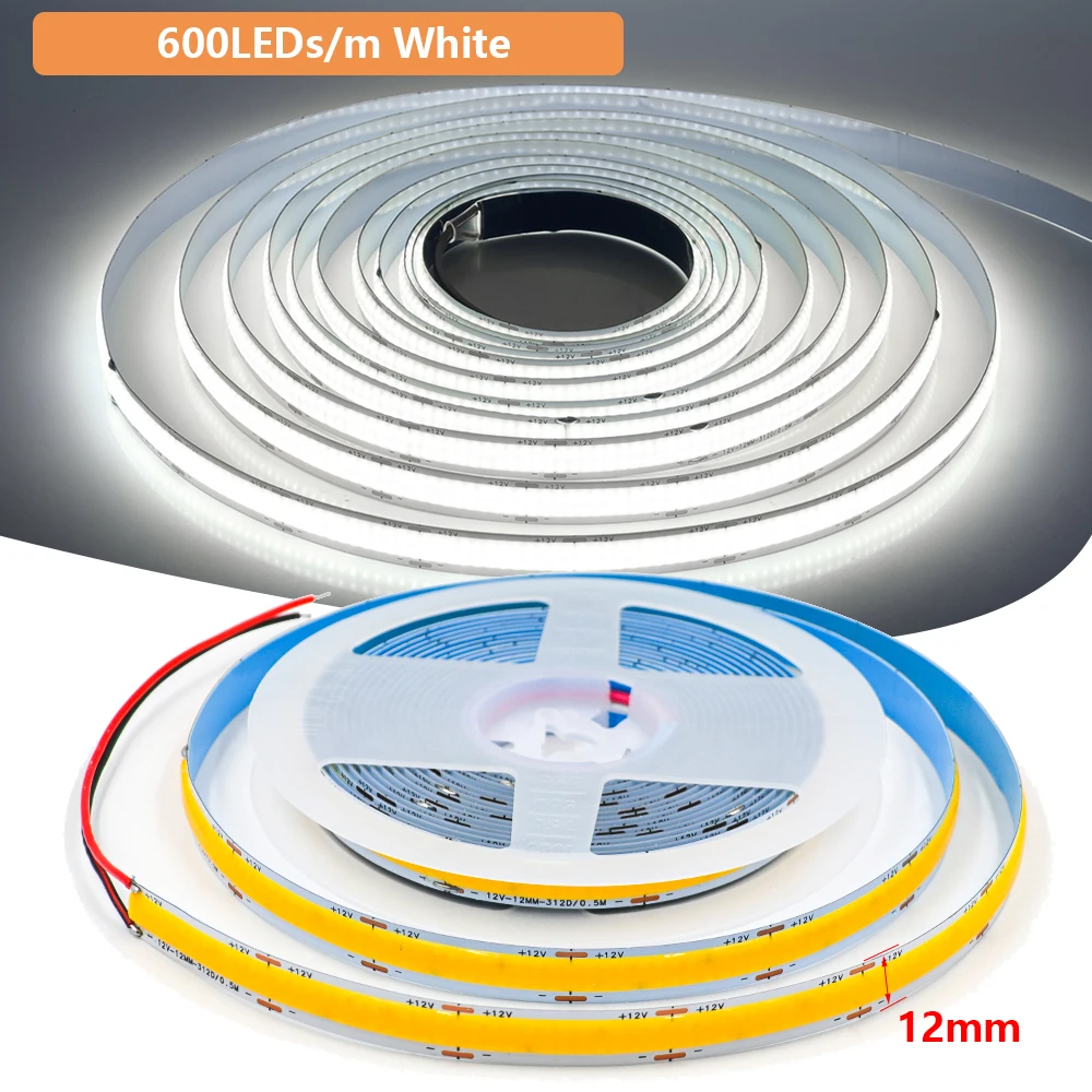 

Ультраяркая светодиодная лента COB 12 В 24 В 600 светодиодов/м 1600 светодиодов/м Светодиодная лента высокой плотности COB белая/натуральный белый/теплая белая светодиодная лента