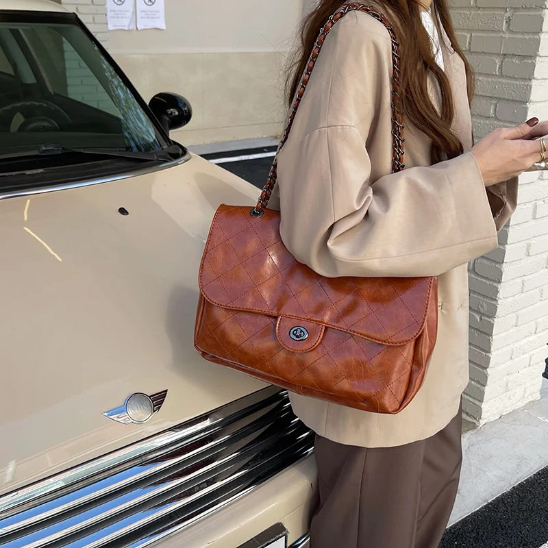 Chain Strap Crossbody Bags For Women Fashion Designer Handbags Female Messenger Bags Plaid Pu Leather Women Chain Shoulder Bag