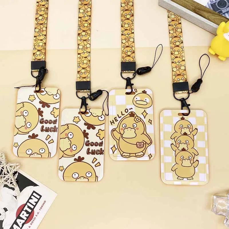 

Pokemon Anime Psyduck ID Card Holders Cartoon Figure Psyduck Bus Card Cover Kids Campus Meal Card Protection Hard Case Lanyard