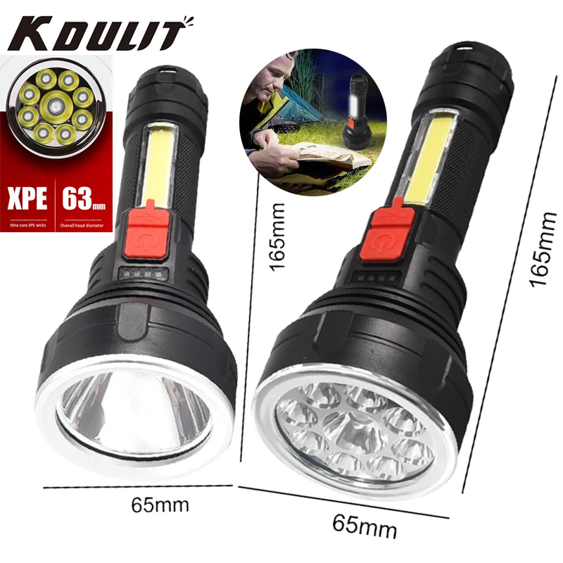 

KDULIT 9LED dual light source glare flashlight COB remote working light USB charging portable outdoor fishing camping flashlight