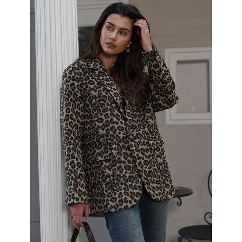 Винтажное леопардовое пальто из искусственного меха женская однобортная куртка