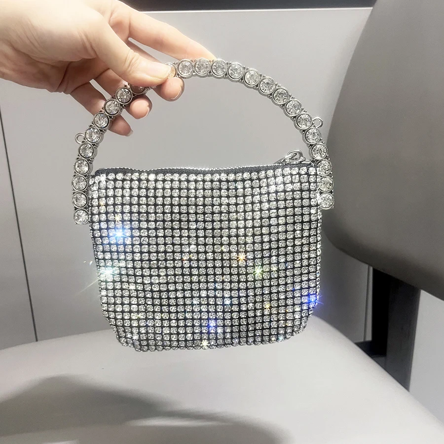 Женская сумка-ведро со стразами сумка для выпускного вечера с блестящей цепочкой