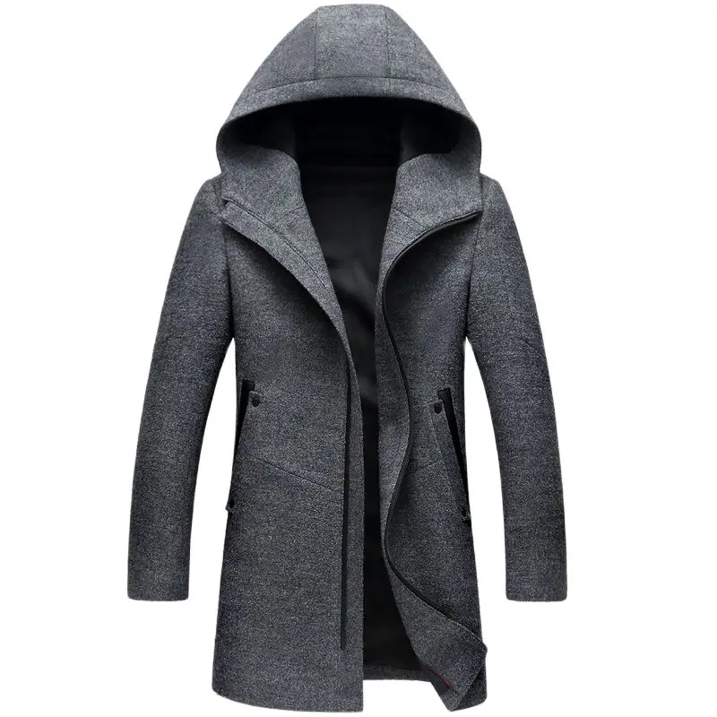 Men's Wool Coats Jackets Winter Cashmere Hooded Jacket Man Brand Mens Fashion Outerwear Warm Zipper Overcoat Woolen Pea Coat 3XL