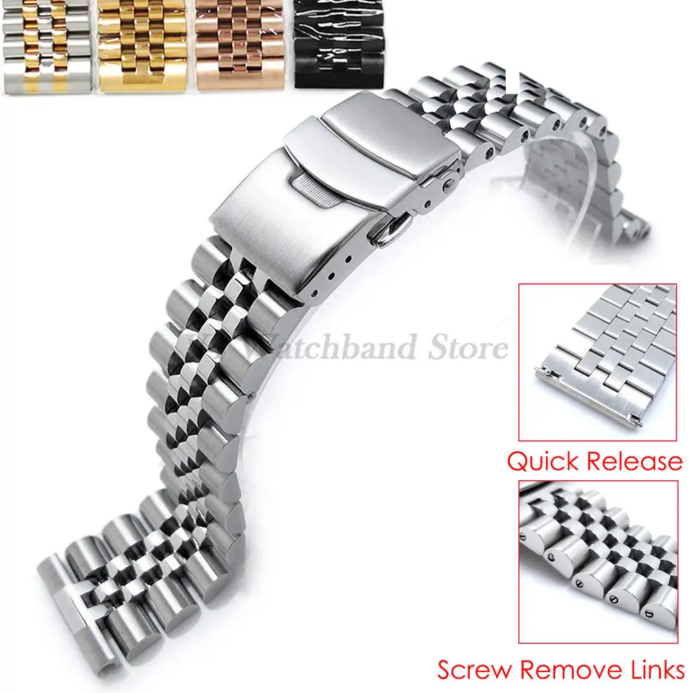 

Stainless Steel Watch Band Quick Release Remove Links Screw Design Bracelet Solid Buckle Bull Ring Watch Strap 20mm 22mm 24mm