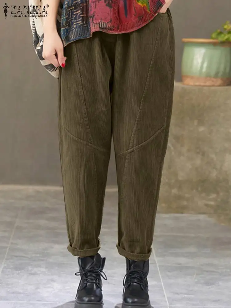 

2023 ZANZEA Vintage Corduroy Harem Pants Autumn Women Trousers Solid Retro High Waist Casual Long Pantalon Loose Turnip Palazzo