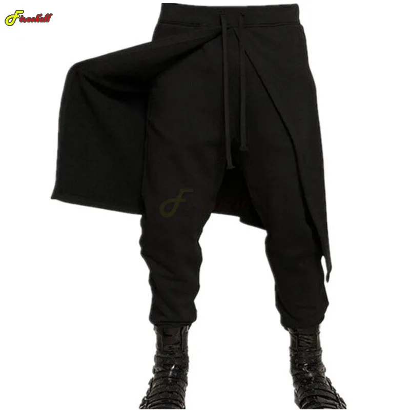 Medieval Steampunk Black Pant Costume For Men Western Style Spliced Loose Pants Stage Cosplay Halloween Gothic Fashion Pant