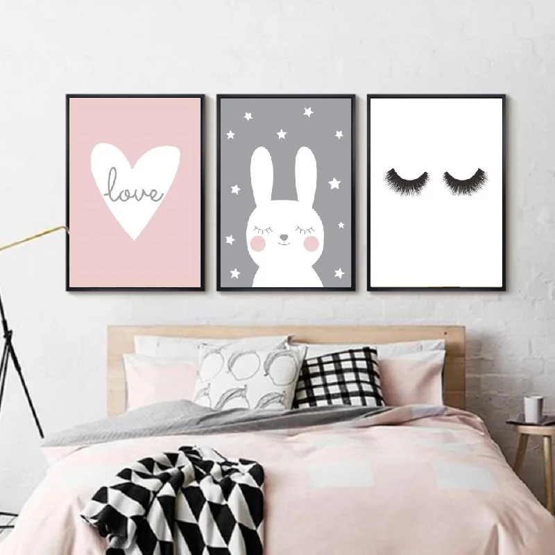 

Angel's Art Unframed Rabbit Heart Eyelash Print Minimalist Modern Home Decor Canvas Painting