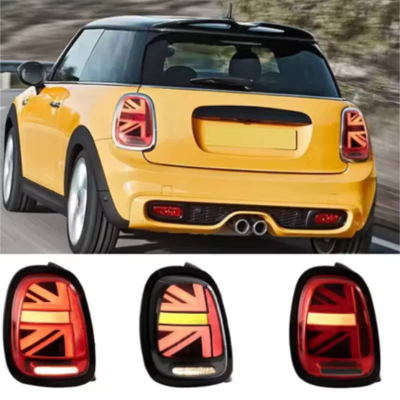 Фото Задние фонари для Mini Cooper F55 F56 F57 2014-2019 годов выпуска, дизайн UNION JACK LCI, красные линзы, с анимацией №5