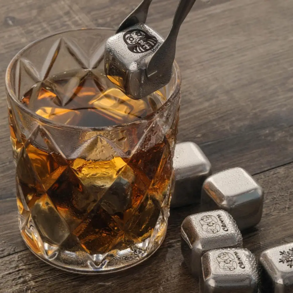 

1Set Whisky Stones Food Grade Reusable Stainless Steel Ice Tong Beverage Cooling Stones for Men Dad Husband
