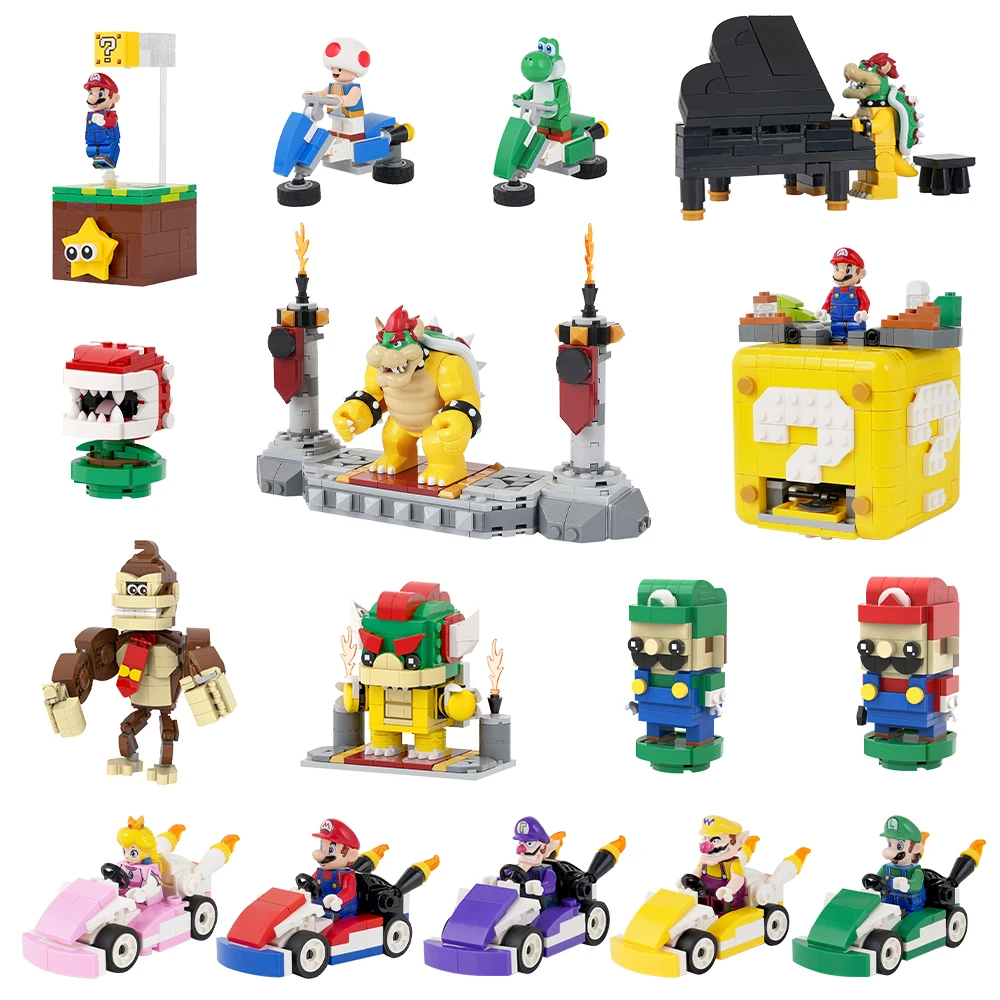   Compatible 71391 71411 Set Super Mario Bros Yoshi Bowser Peach Princess Building Blocks Mini Action Figure Toys 