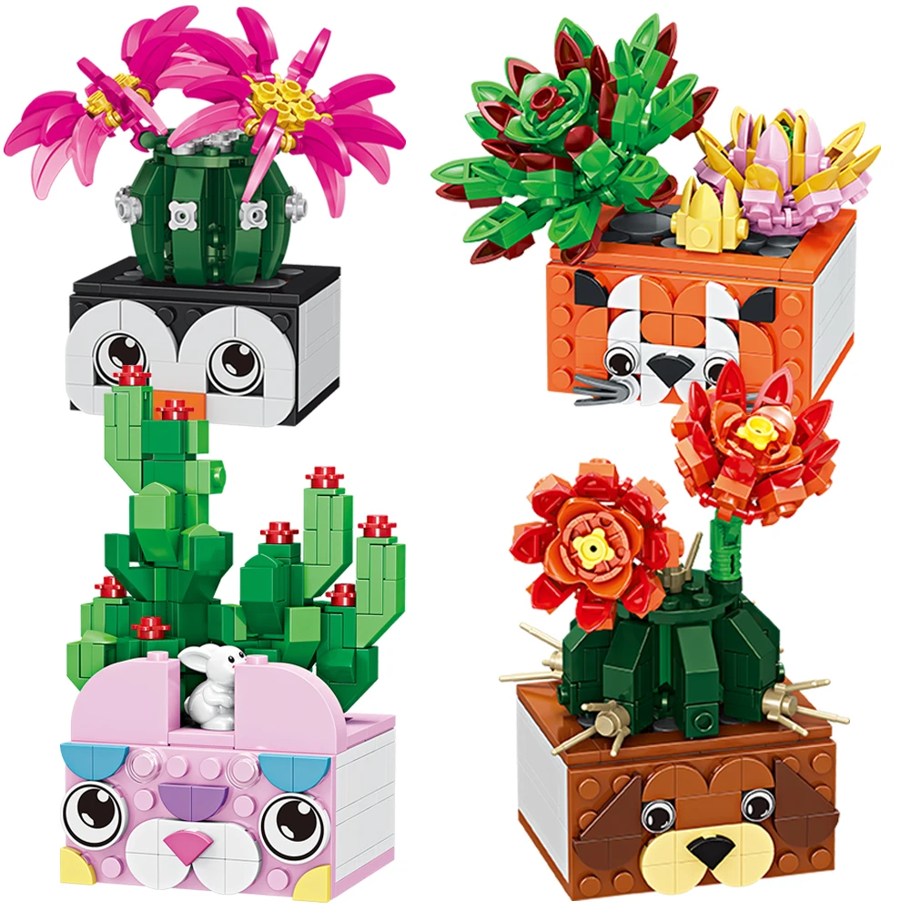 

Plant Pot Mini Potted Plants Building Blocks Fresh Flowers Succulent Cacti Plants Desktop Ornaments Model Bricks For Kids Toys