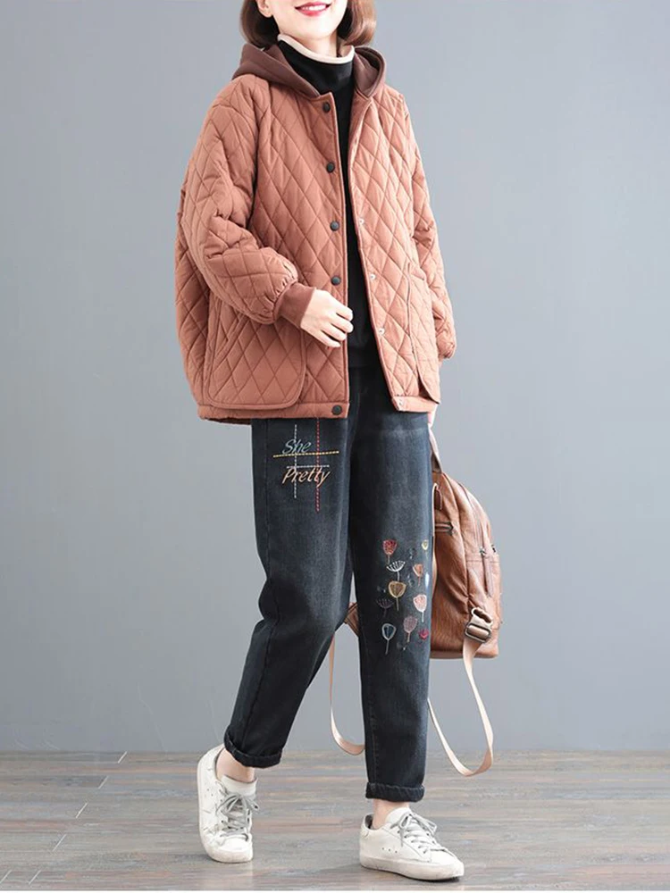 Пальто с хлопковой подкладкой Fat Mom для ранней зимы корейское свободное стеганое