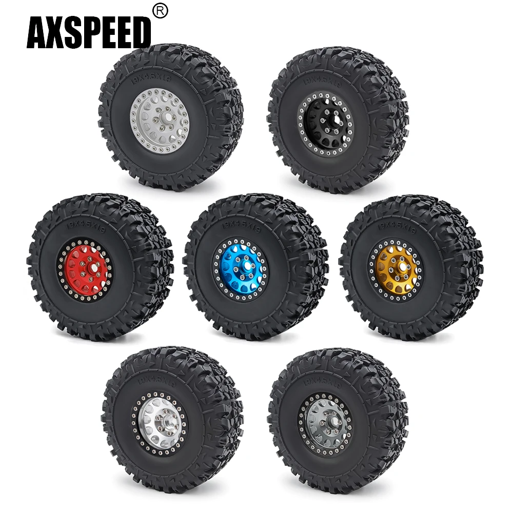 

AXSPEED 4Pcs 1.9inch Beadlock Metal Alloy Wheel Rims w/ Rubber Tires for Axial SCX10 TRX-4 D90 1/10 RC Crawler Car Truck Model
