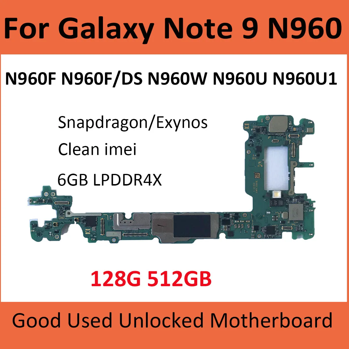 Материнская плата 512G 128GB для Samsung Galaxy Note 9 N960N N960F/DS N960F N960U1 N960U разблокированная