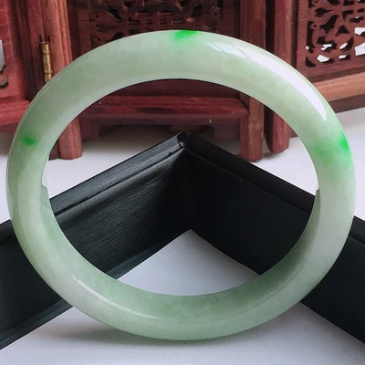 

Zheru ювелирные изделия натуральный зеленый цветок двойного цвета из Мьянмы нефрит 54 мм-62 мм браслет принцесса ювелирные изделия браслет пода...